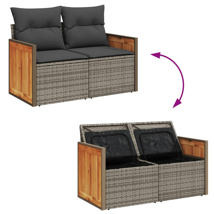Garden Sofa With Cushions 2-Seater Grey Poly Rattan Tlloal