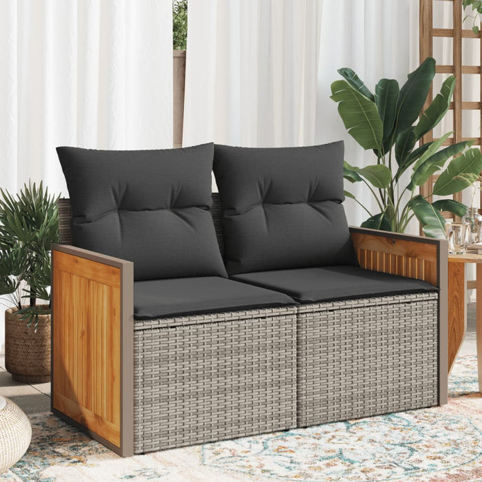 Garden Sofa With Cushions 2-Seater Grey Poly Rattan Tlloal