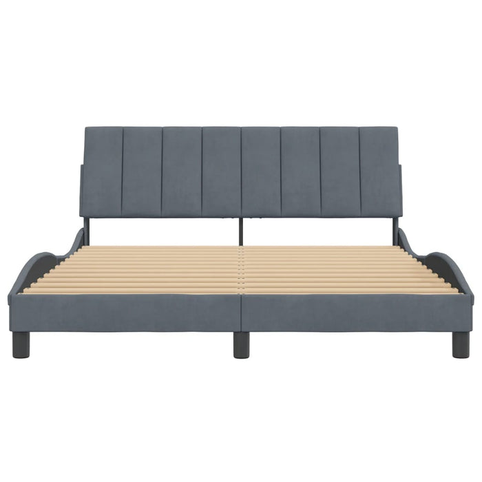Queen Size Bed Frame With Headboard Dark Grey 153X203 Cm Velvet Txbnxaa