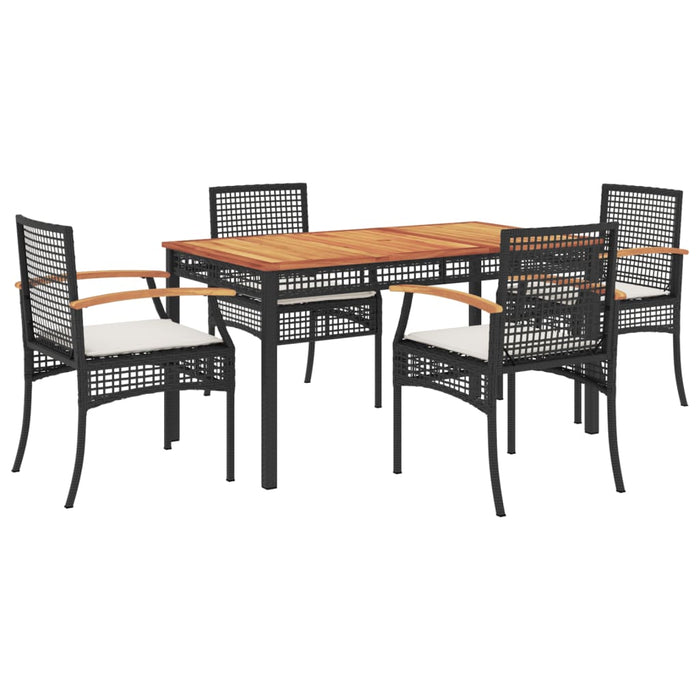 5 Piece Garden Dining Set With Cushions Black Poly Rattan Txotplx