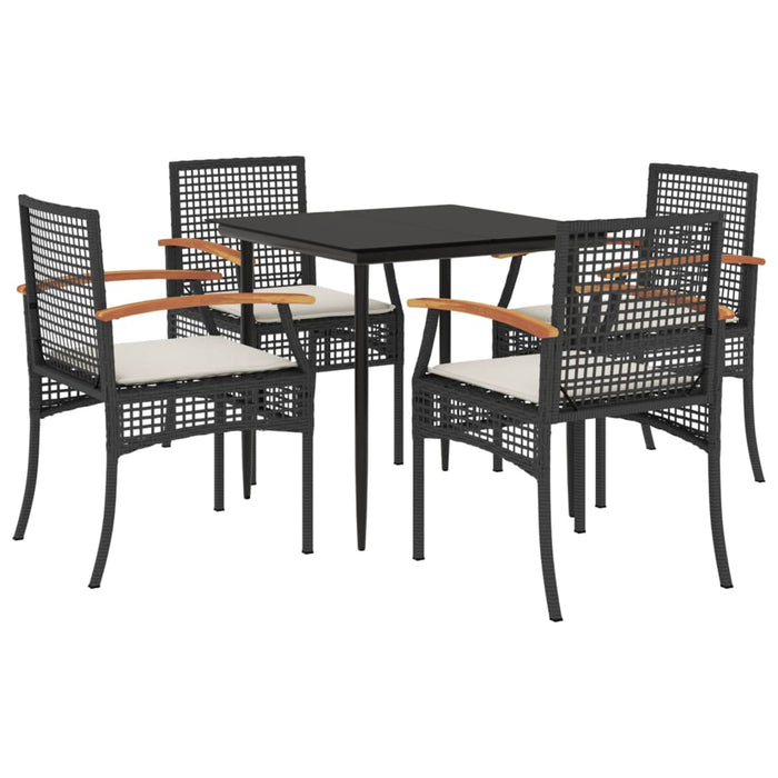 5 Piece Garden Dining Set With Cushions Black Poly Rattan Txotpki