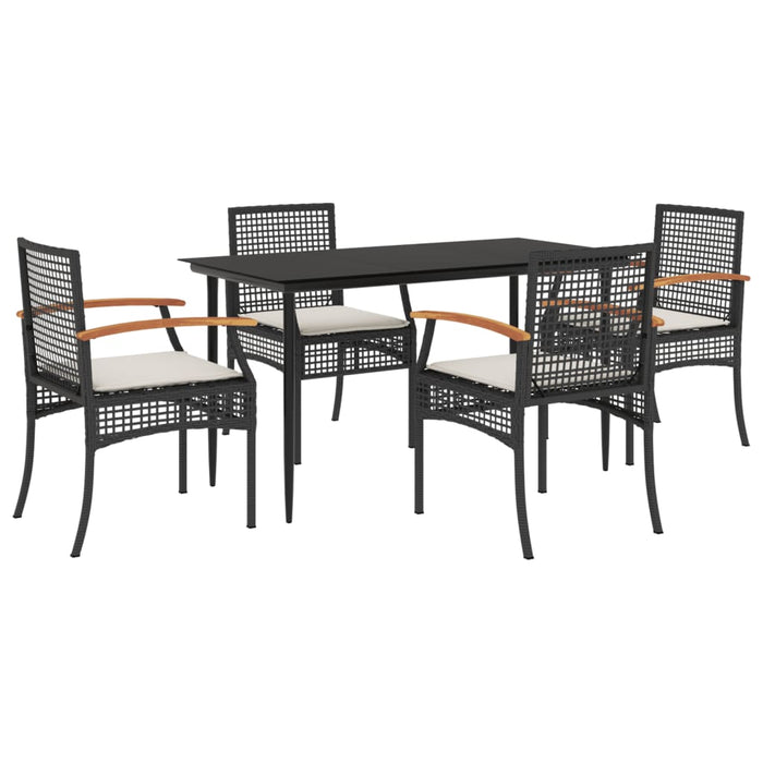 5 Piece Garden Dining Set With Cushions Black Poly Rattan Txotpkn