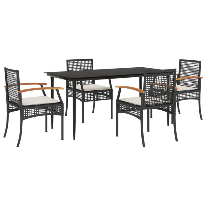 5 Piece Garden Dining Set With Cushions Black Poly Rattan Txotpkk