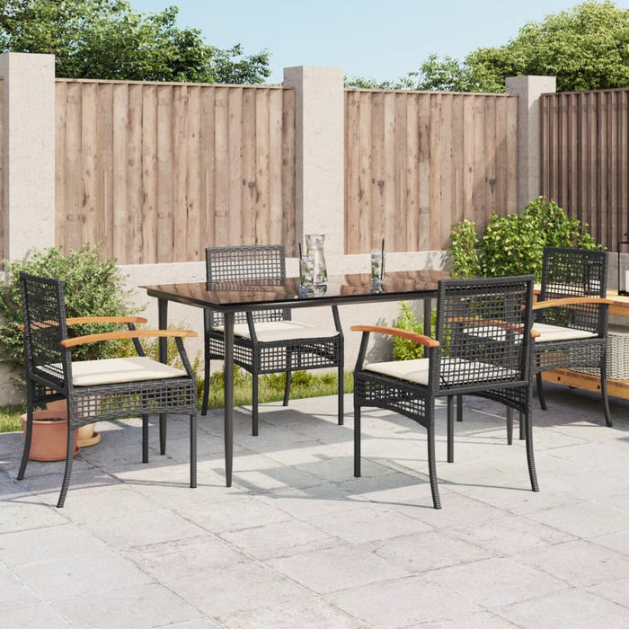 5 Piece Garden Dining Set With Cushions Black Poly Rattan Txotpkk