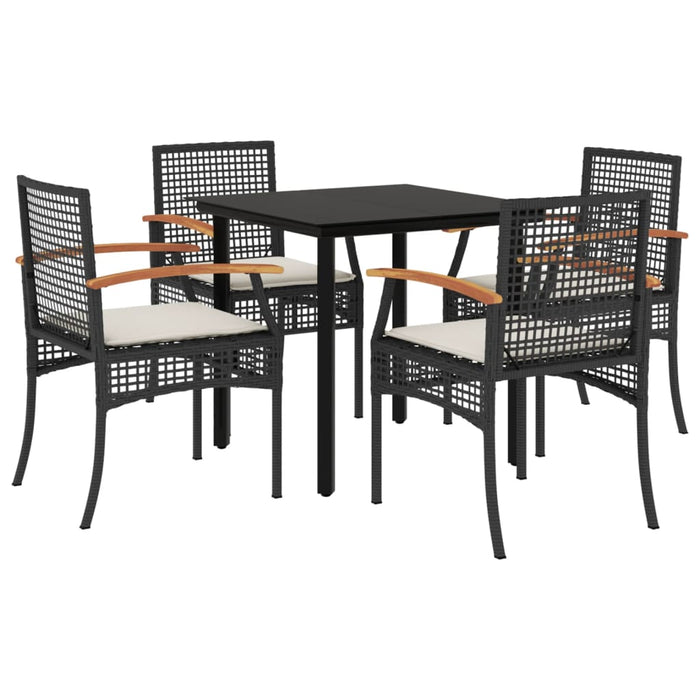 5 Piece Garden Dining Set With Cushions Black Poly Rattan Txotlba