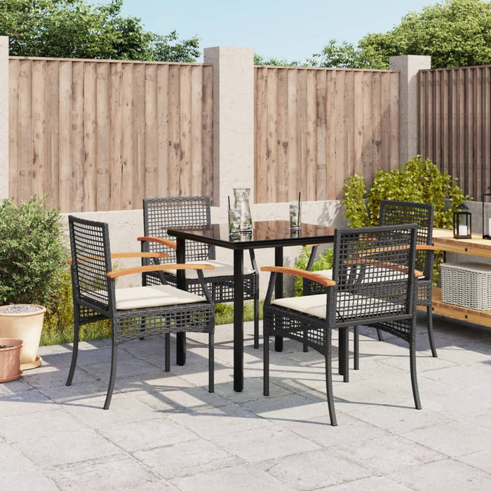 5 Piece Garden Dining Set With Cushions Black Poly Rattan Txotlba