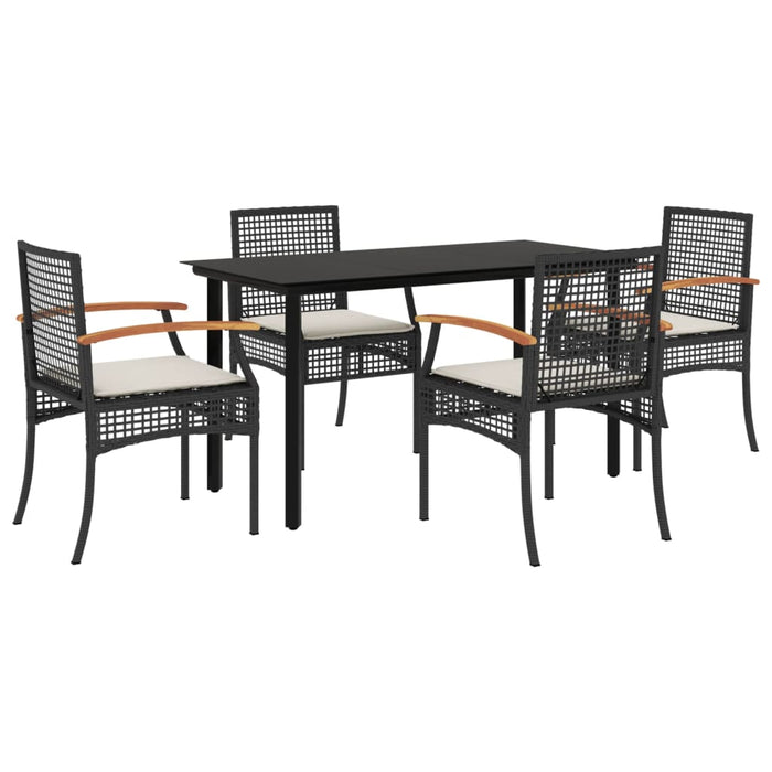 5 Piece Garden Dining Set With Cushions Black Poly Rattan Txotlbp