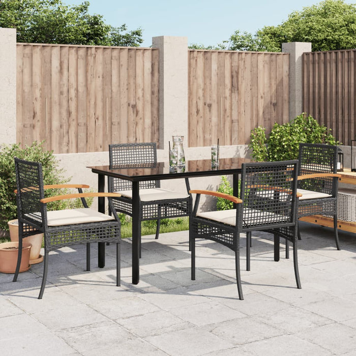 5 Piece Garden Dining Set With Cushions Black Poly Rattan Txotlbp