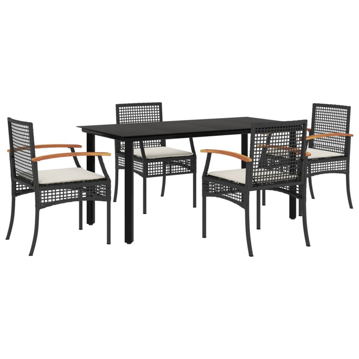 5 Piece Garden Dining Set With Cushions Black Poly Rattan Txotlbl