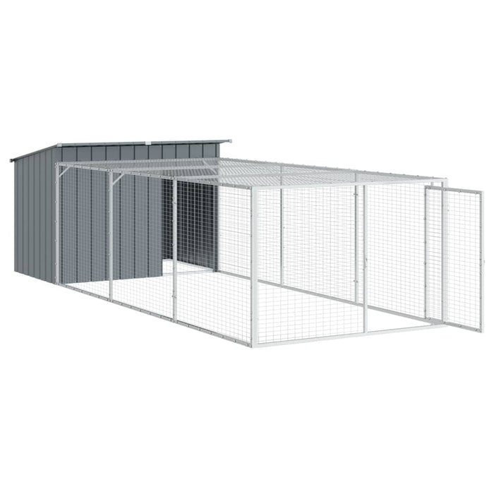 Dog House With Run Anthracite 153X396X110 Cm Galvanised Steel Txoaxxt