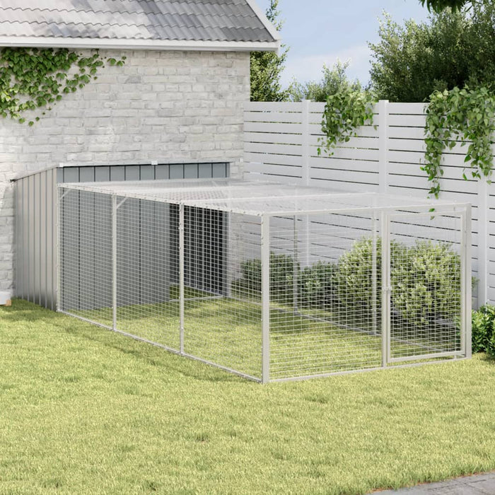 Dog House With Run Anthracite 153X396X110 Cm Galvanised Steel Txoaxxt