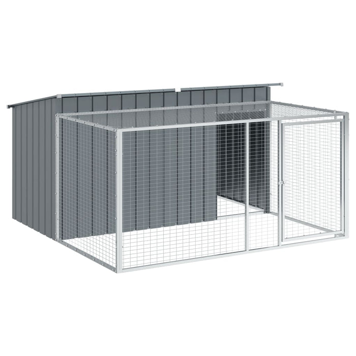 Dog House With Run Anthracite 197X194X110 Cm Galvanised Steel Txoaxxa