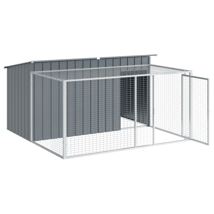 Dog House With Run Anthracite 197X194X110 Cm Galvanised Steel Txoaxxa