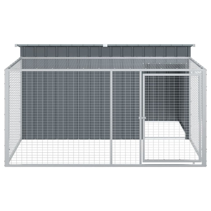 Dog House With Run Anthracite 197X194X110 Cm Galvanised Steel Txoaxxa