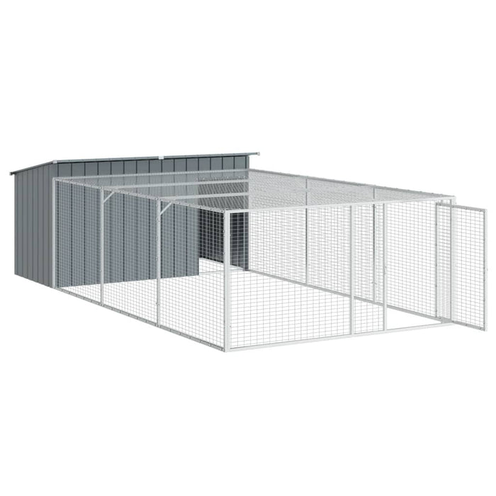 Dog House With Run Anthracite 197X396X110 Cm Galvanised Steel Txoaxxp