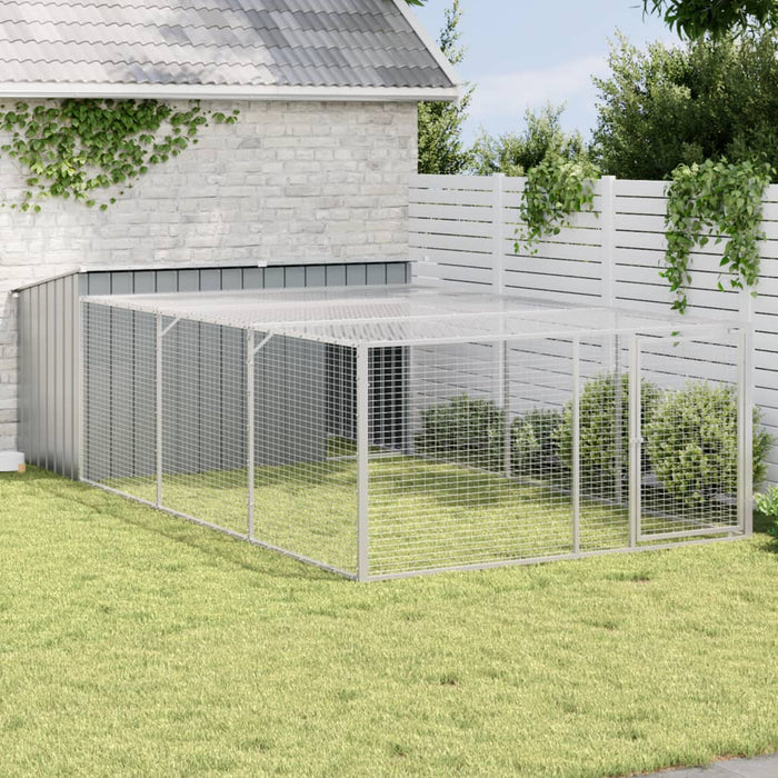 Dog House With Run Anthracite 197X396X110 Cm Galvanised Steel Txoaxxp