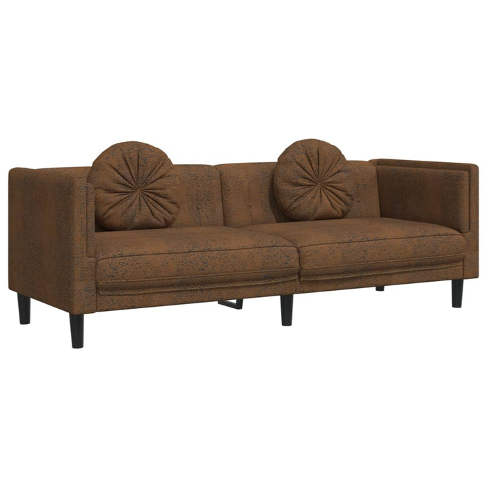 Sofa With Cushions 3-Seater Brown Faux Suede Leather Tixlpo
