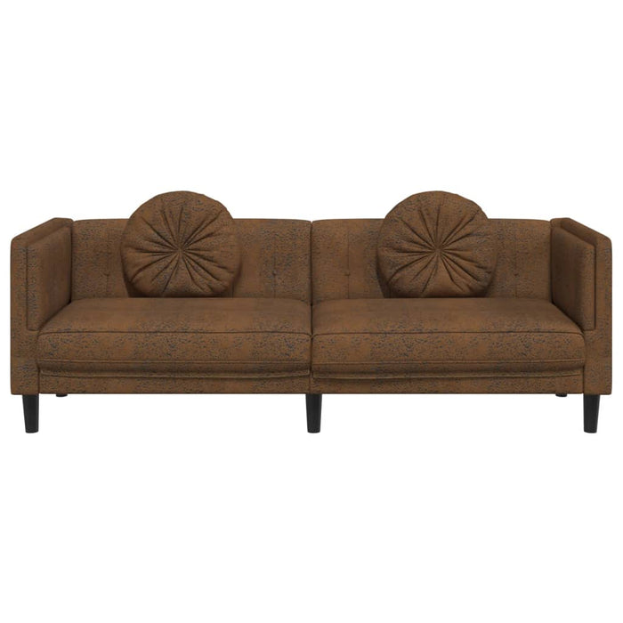 Sofa With Cushions 3-Seater Brown Faux Suede Leather Tixlpo