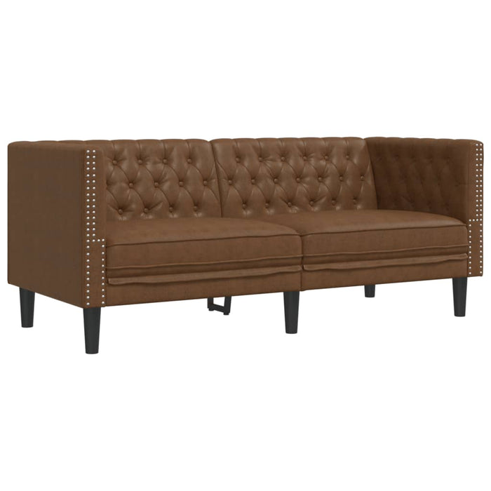 Chesterfield Sofa 2-Seater Brown Faux Suede Leather Tixllp