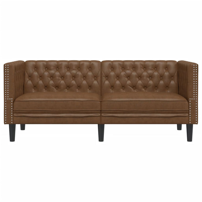 Chesterfield Sofa 2-Seater Brown Faux Suede Leather Tixllp
