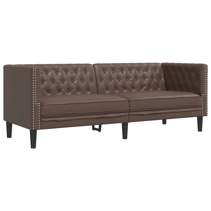 Chesterfield Sofa 3-Seater Brown Faux Leather Tixlln