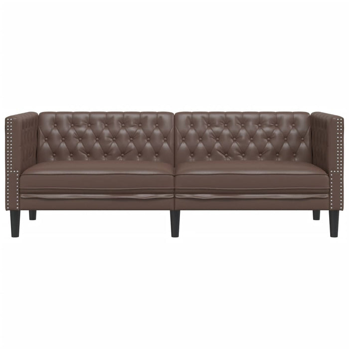 Chesterfield Sofa 3-Seater Brown Faux Leather Tixlln