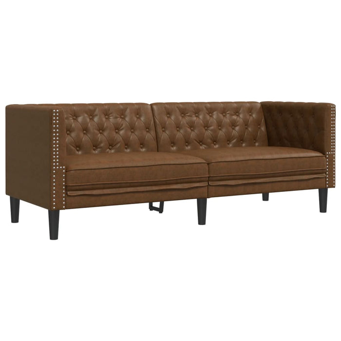 Chesterfield Sofa 3-Seater Brown Faux Suede Leather Tixlix