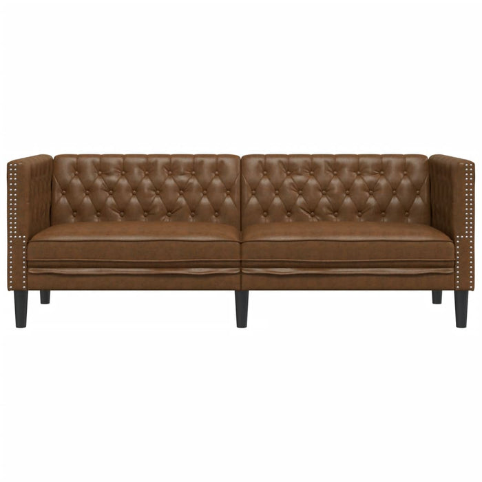Chesterfield Sofa 3-Seater Brown Faux Suede Leather Tixlix