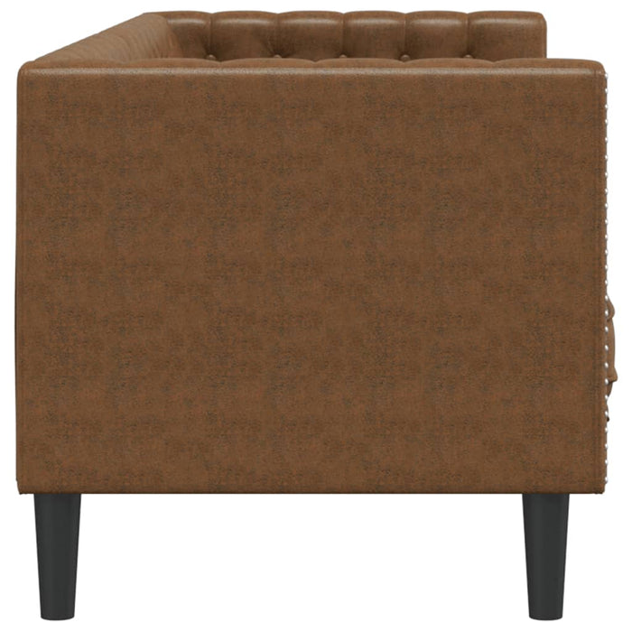Chesterfield Sofa 3-Seater Brown Faux Suede Leather Tixlix