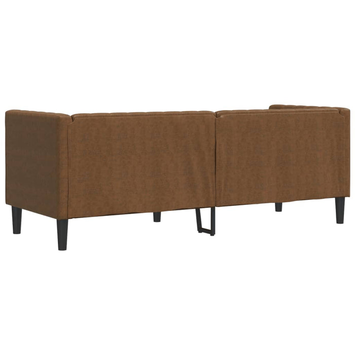 Chesterfield Sofa 3-Seater Brown Faux Suede Leather Tixlix