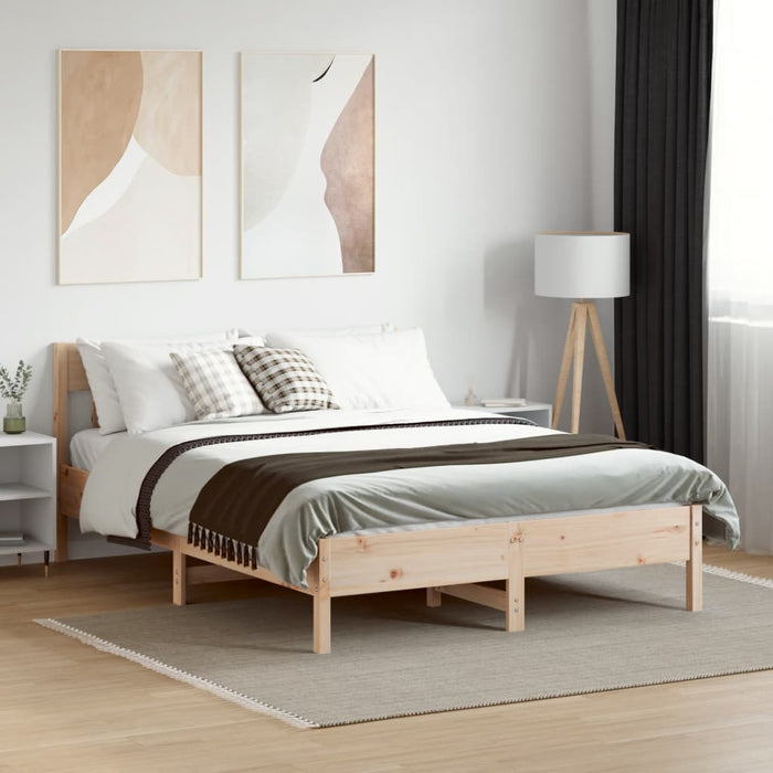 Double Size Bed Frame Without Mattress 135X190 Cm Solid Wood Pine Naxlll