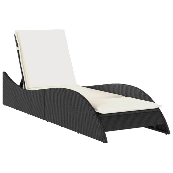 Sun Lounger With Cushion Black 60X205X73 Cm Poly Rattan Tlnxin