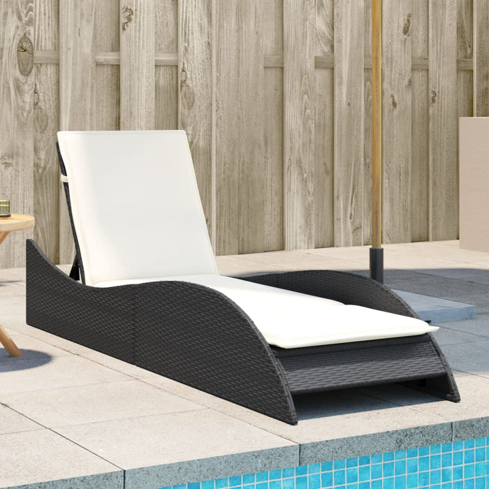 Sun Lounger With Cushion Black 60X205X73 Cm Poly Rattan Tlnxin