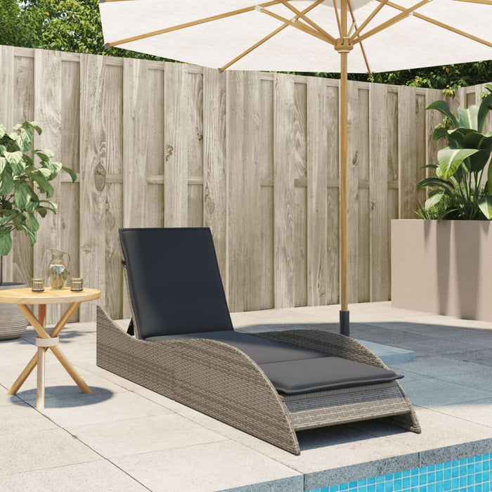 Sun Lounger With Cushion Grey 60X205X73 Cm Poly Rattan Tlnxnb