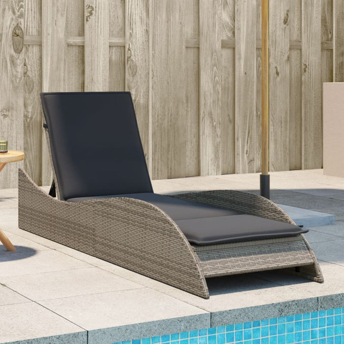 Sun Lounger With Cushion Grey 60X205X73 Cm Poly Rattan Tlnxnb