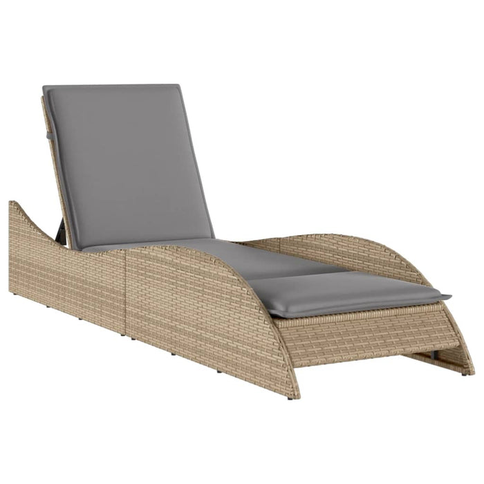 Sun Lounger With Cushion Beige 60X205X73 Cm Poly Rattan Tlnxno