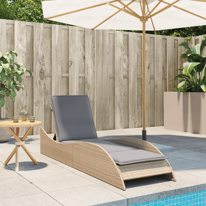 Sun Lounger With Cushion Beige 60X205X73 Cm Poly Rattan Tlnxno