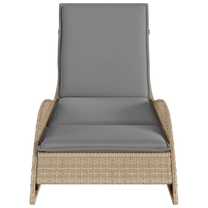 Sun Lounger With Cushion Beige 60X205X73 Cm Poly Rattan Tlnxno