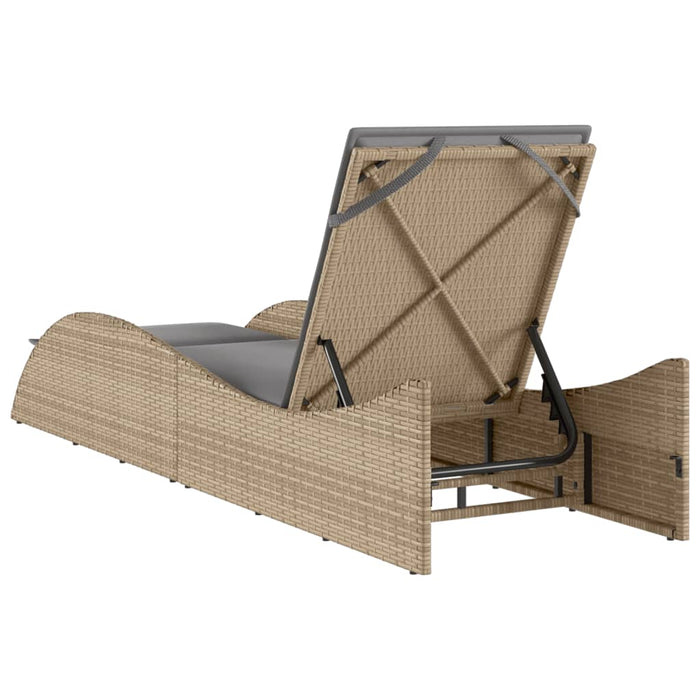 Sun Lounger With Cushion Beige 60X205X73 Cm Poly Rattan Tlnxno