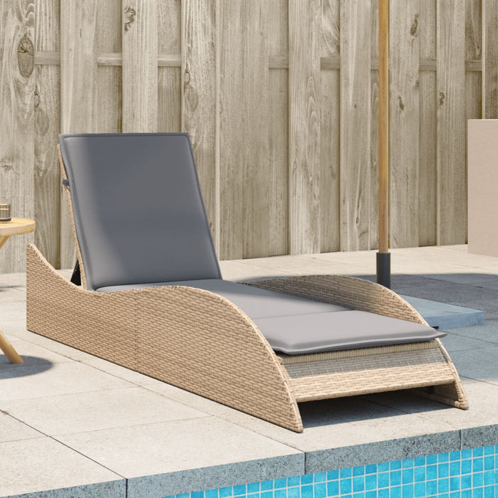 Sun Lounger With Cushion Beige 60X205X73 Cm Poly Rattan Tlnxno