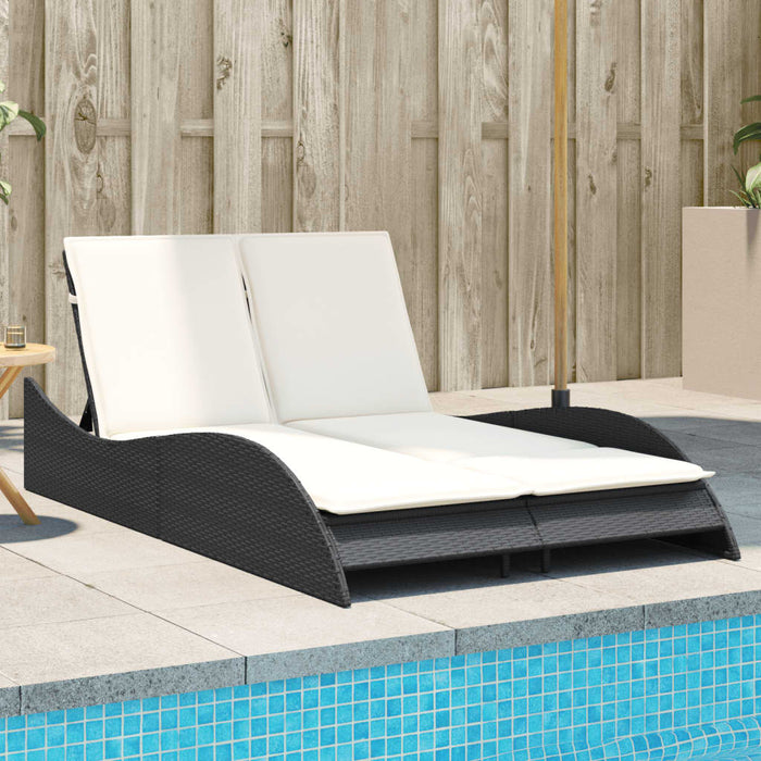 Sun Lounger With Cushions Black 114X205X73 Cm Poly Rattan Tlnxni