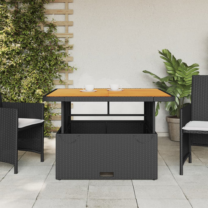 Garden Table Black 110X110X71 Cm Poly Rattan And Acacia Wood Tlnxix