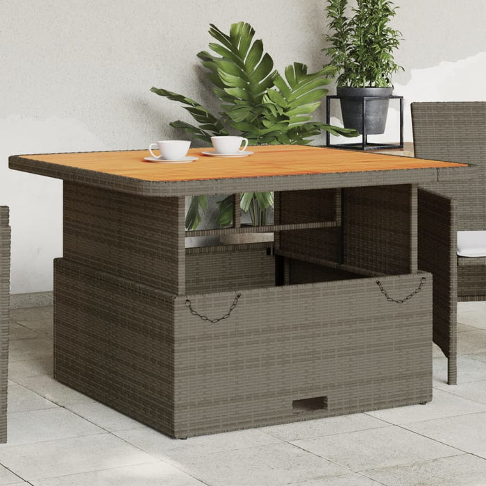 Garden Table Grey 110X110X71 Cm Poly Rattan And Acacia Wood Tlnxit