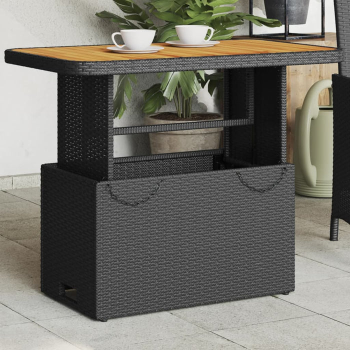 Garden Table Black 90X55X71 Cm Poly Rattan And Acacia Wood Tlnxip