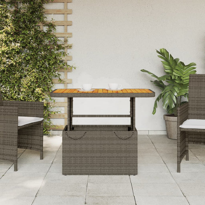 Garden Table Grey 90X55X71 Cm Poly Rattan And Acacia Wood Tlnxil