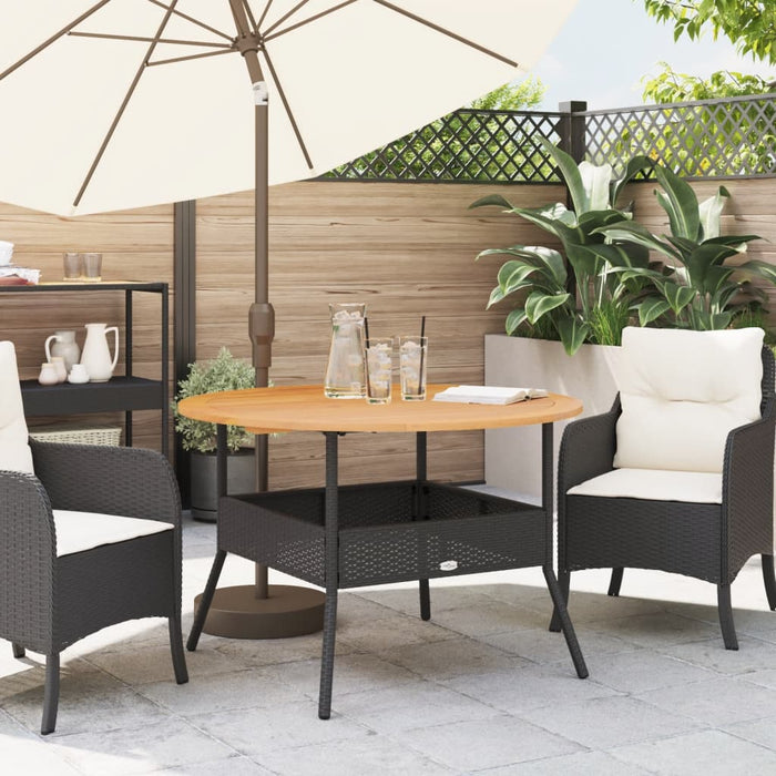 Garden Table With Acacia Wood Top Black Ø110X71 Cm Poly Rattan Tlnlxp