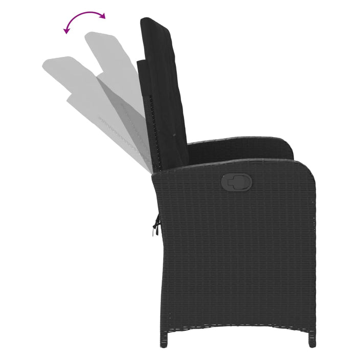 Reclining Garden Bench With Cushions Black Poly Rattan Tlnxol