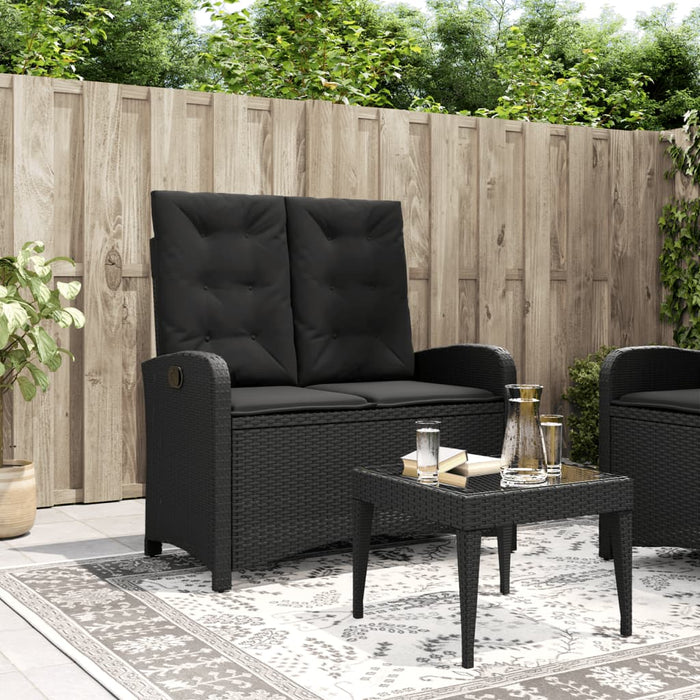Reclining Garden Bench With Cushions Black Poly Rattan Tlnxol