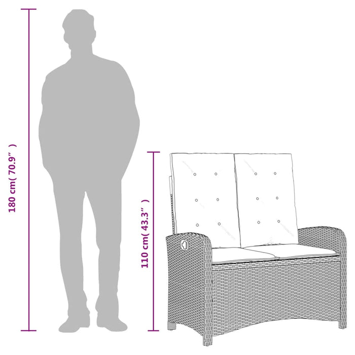 Reclining Garden Bench With Cushions Grey Poly Rattan Tlnxon