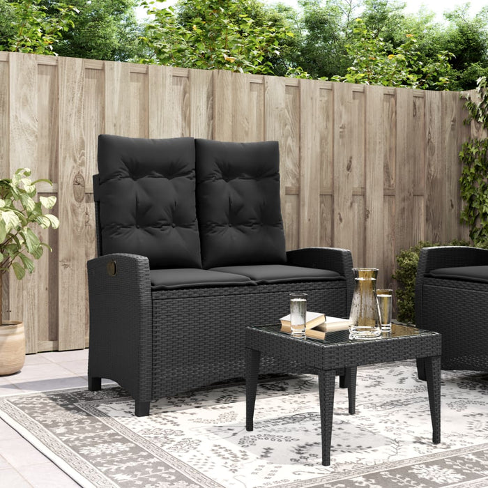 Reclining Garden Bench With Cushions Black Poly Rattan Tlnxxl